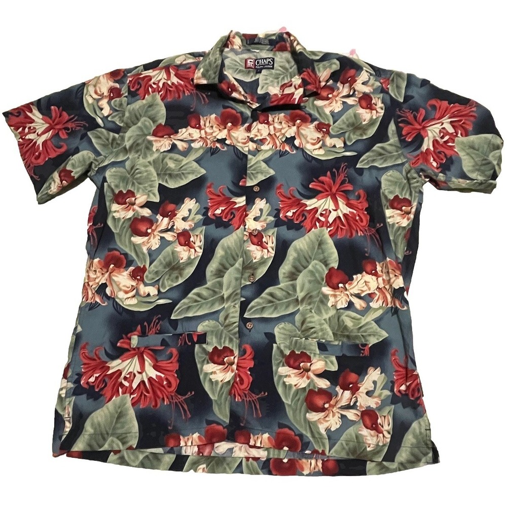 Chaps Ralph Lauren Floral Hawaiian Ahola Short Sleeve Button Shirt L MultiColor
